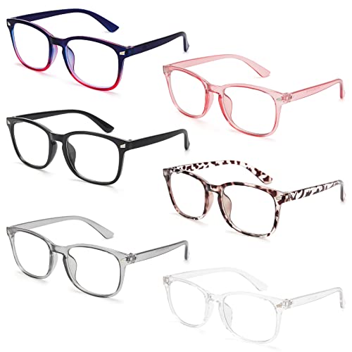 MIGSIR 6 Pack Blue Light Blocking Glasses for Computer Gaming, Fashion Fake Anti Eye Strain Eyeglasses for Women Men (6 pack mix)